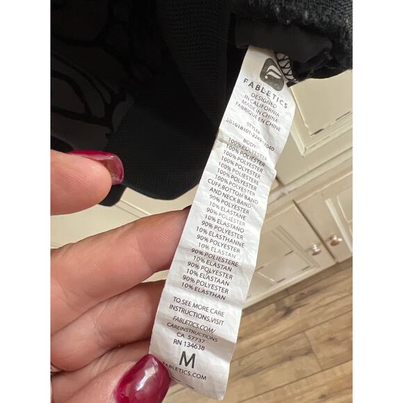 Fabletics size medium black long sleeve activewear top with velvet rose design - Picture 7 of 7